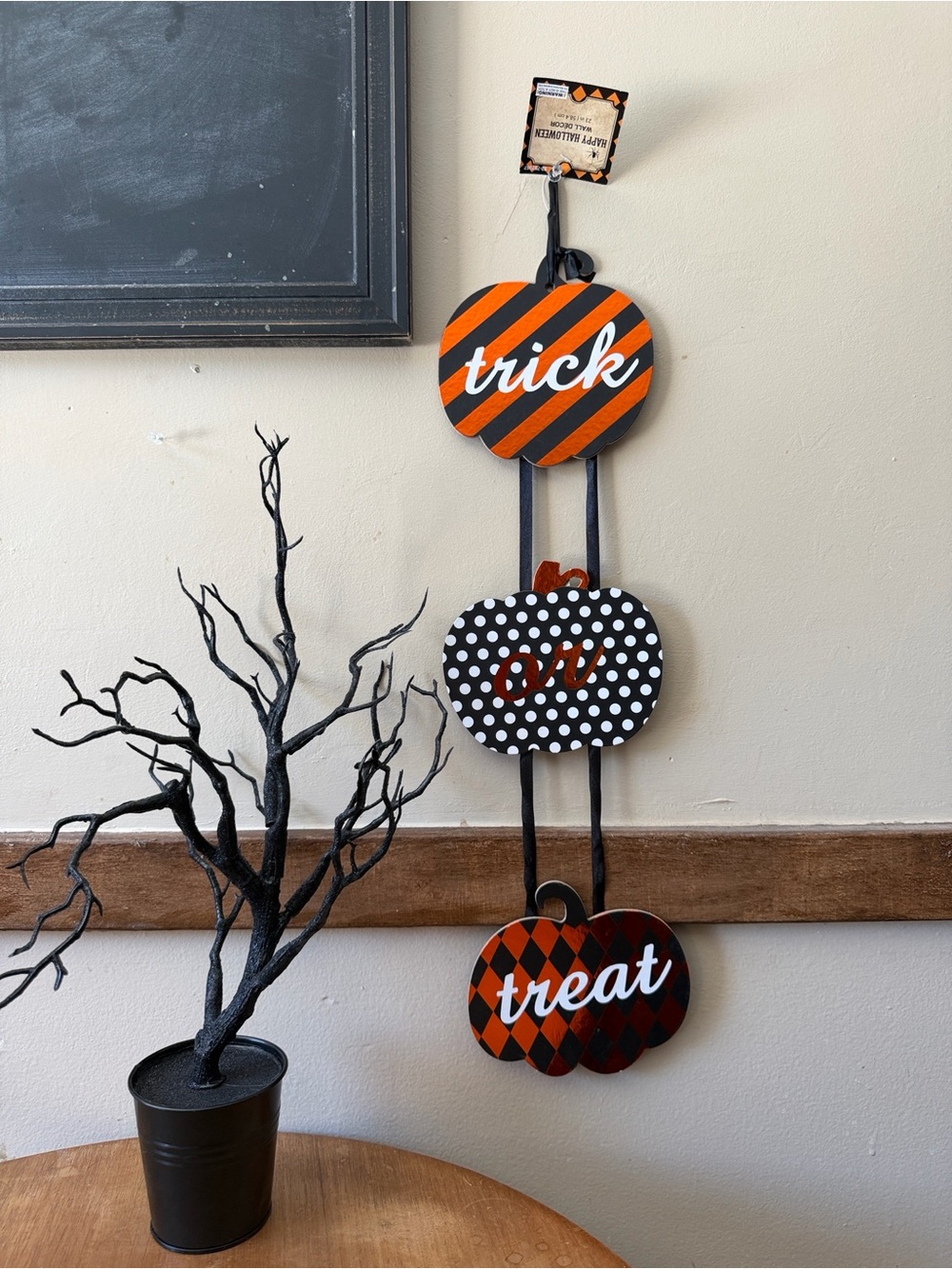 Hobby Lobby Orange Black White Halloween 'Trick or Treat' Hanging Pumpkin Sign